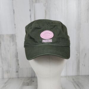 NFL Green Bay Packers Olive Green Cap Hat Pink Embroidered Logo Adjustable FLAWS